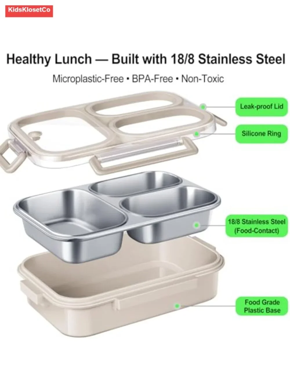 Stainless Steel Bento Box 3 Compartments Leakproof Lunch Container 25oz